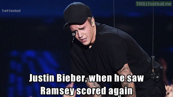 Aaron Ramsey scores, is Justin Bieber his next victim?
