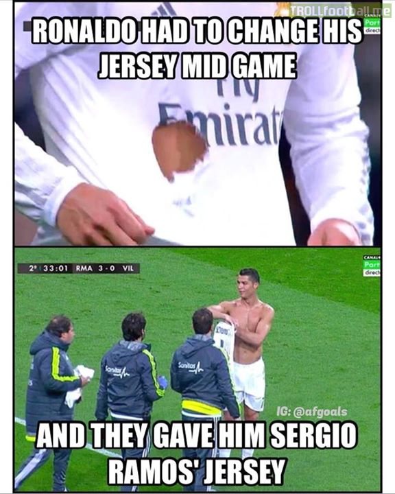 They gave #ronaldo #ramos jersey on accident