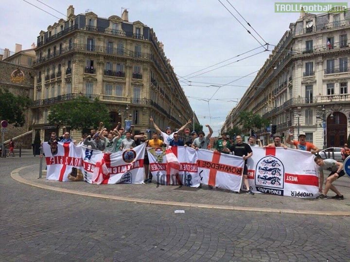 Russian fans with stolen English flags...