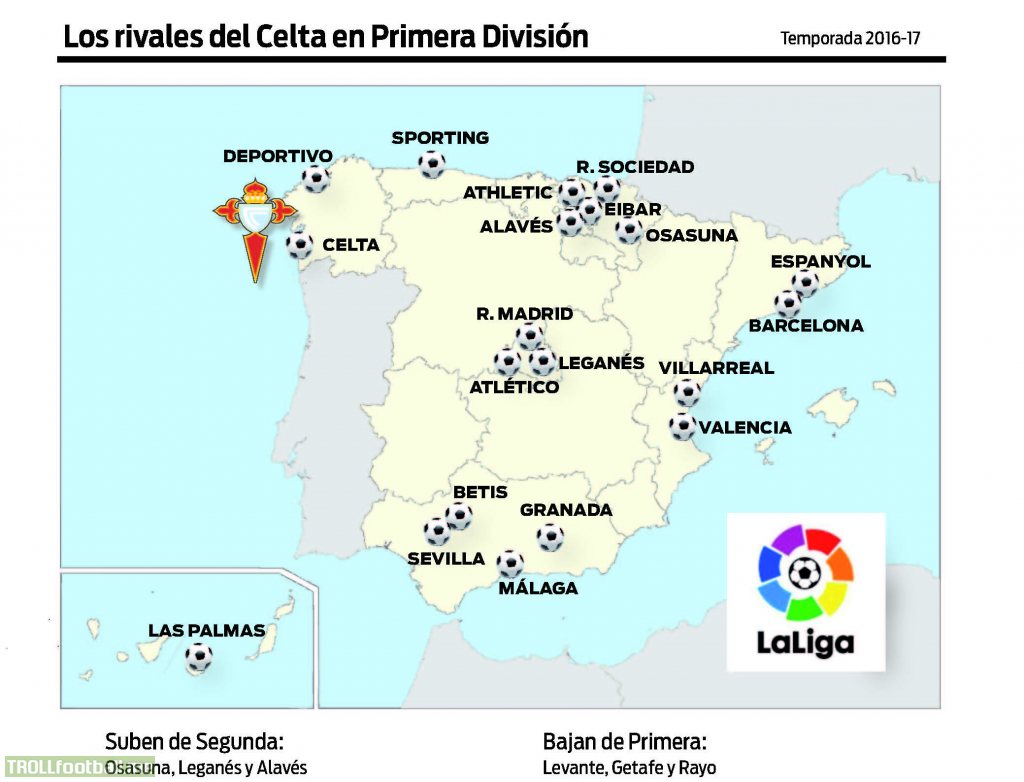 Map of the teams that will play La Liga 2016-2017