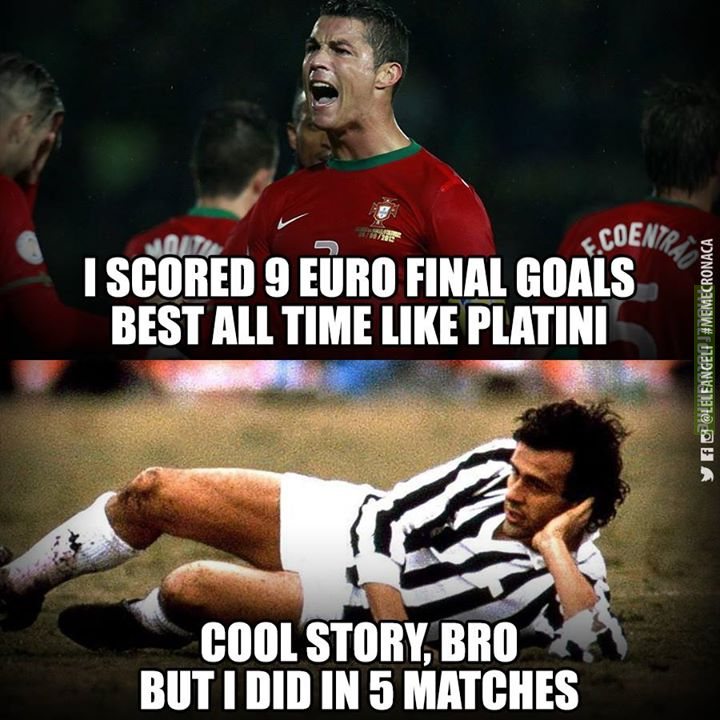 CR7 scored 9 Euro final goals like Platini? Cool story but..