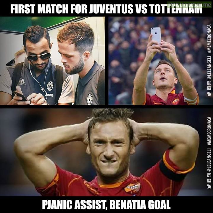 Pjanic assist for Benatia vs Tottenham: Totti's reaction.