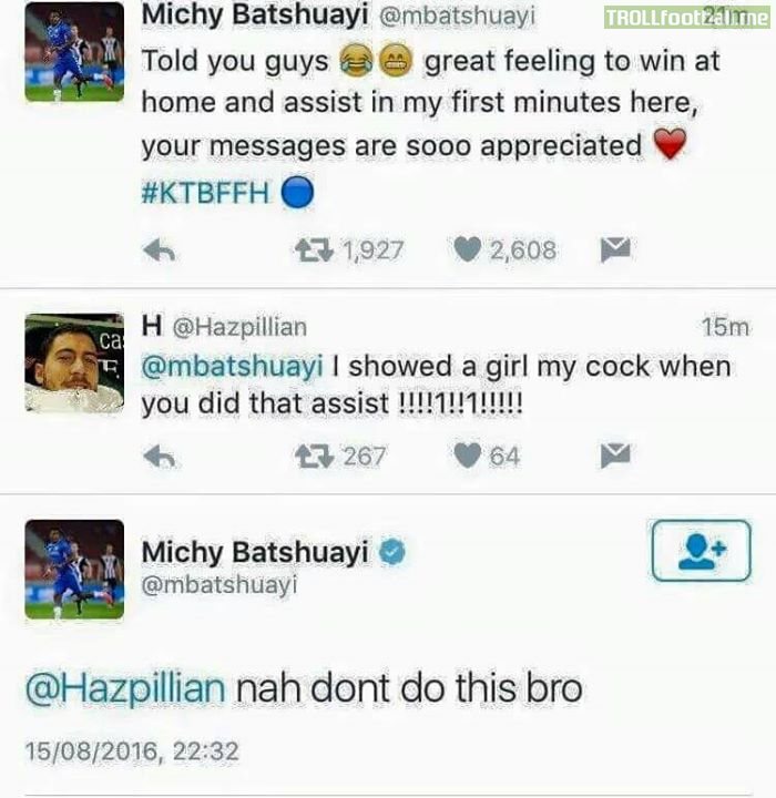 Chelsea striker Michy Batshuayi respond to a fan on twitter😂
