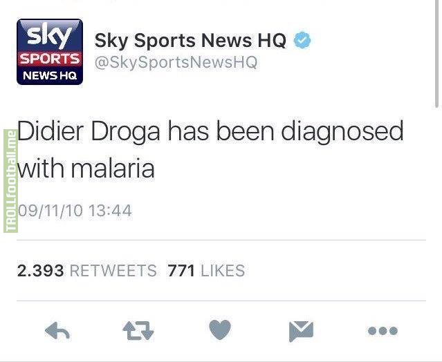 Throwback to when it took Didier Drogba 26 minutes to recover from Malaria.