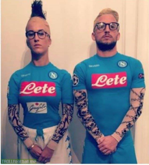 Dries Mertens and his wife dressed up as Insigne and Hamsik for Halloween...