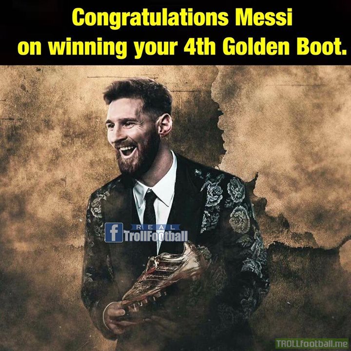 Congratulations Lionel Messi on winning your 4th Golden Boot. 👏 Equals CR7's record of most Golden Boot wins