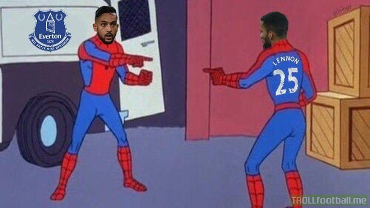 Theo Walcott showing up for his first Everton training session and spotting Aaron Lennon.