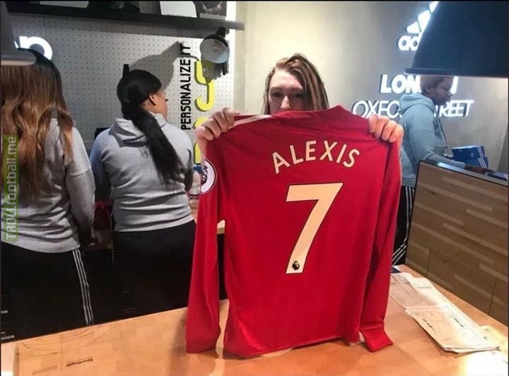 The Adidas store on Oxford Street, London, are printing Manchester United shirts with 'Alexis 7'.