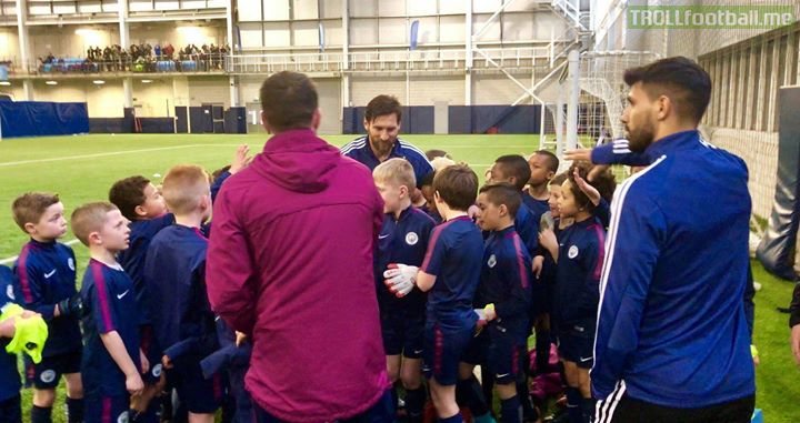 Lionel Messi got Man City's academy so surprised with an unannounced visit that they totally forgot Aguero came with him 😂😂