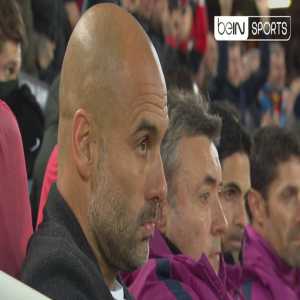The face of Pep Guardiola after the 3rd goal of Liverpool