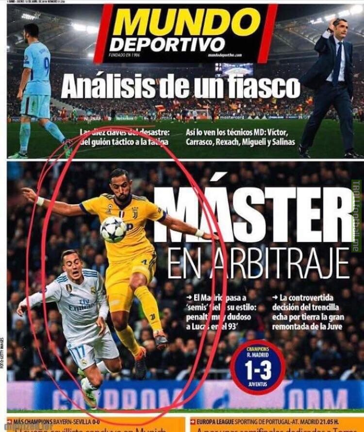 Catalan Newspaper Mundo Deportivo Photoshops the photo of the penalty call in the Real Madrid vs Juventus game