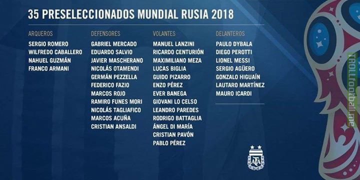 Argentina Squad For World Cup 2018 is Here.   (i)Good News: Icardi and Dybala Included In The Squad.  (ii)Bad News: Higuain Still In The Squad!😂😡