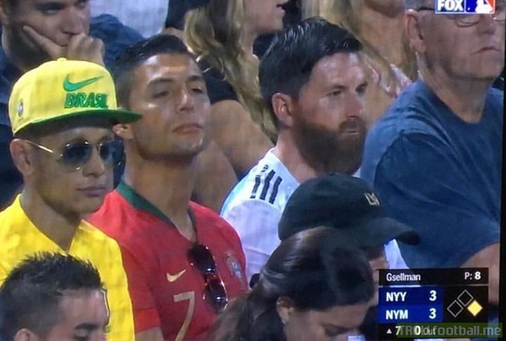 Lionel Messi, Cristiano Ronaldo and Neymar at an MLB game?