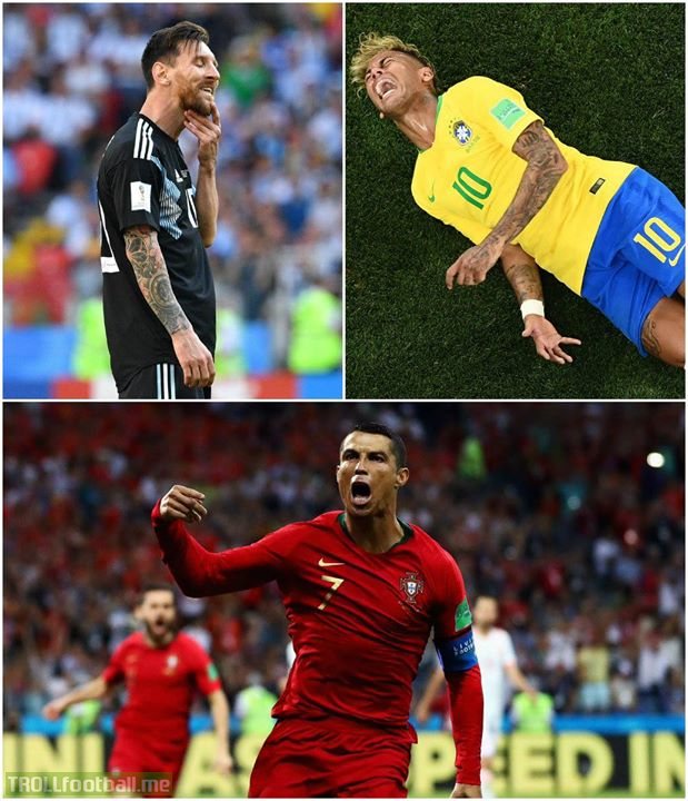 One poses with a goat before the World Cup then misses a penalty against a film director. 🇦🇷   One puts pasta on his head and draws blank. 🇧🇷   One bangs a hat-trick in against the best keeper in the world. 🇵🇹   Guess which did what.