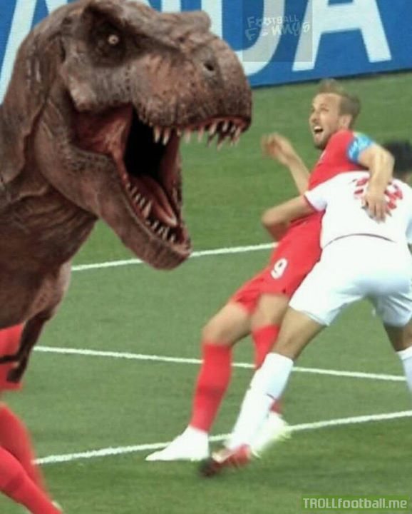 BREAKING: Heroic Tunisian defender saves Harry Kane from a T-Rex invading the pitch during last nights game. 😂😂  MJJ