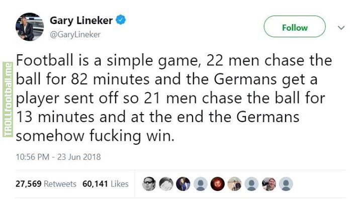 Gary Lineker amends his famous quote. WorldCup