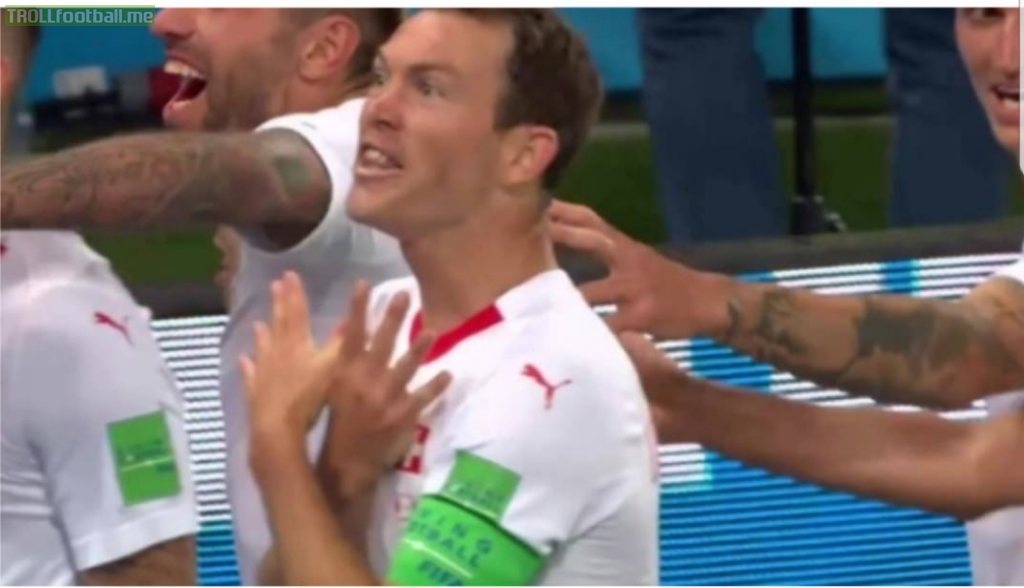 Swiss captain Lichtsteiner also showed the Albanian double eagle to the Serbs