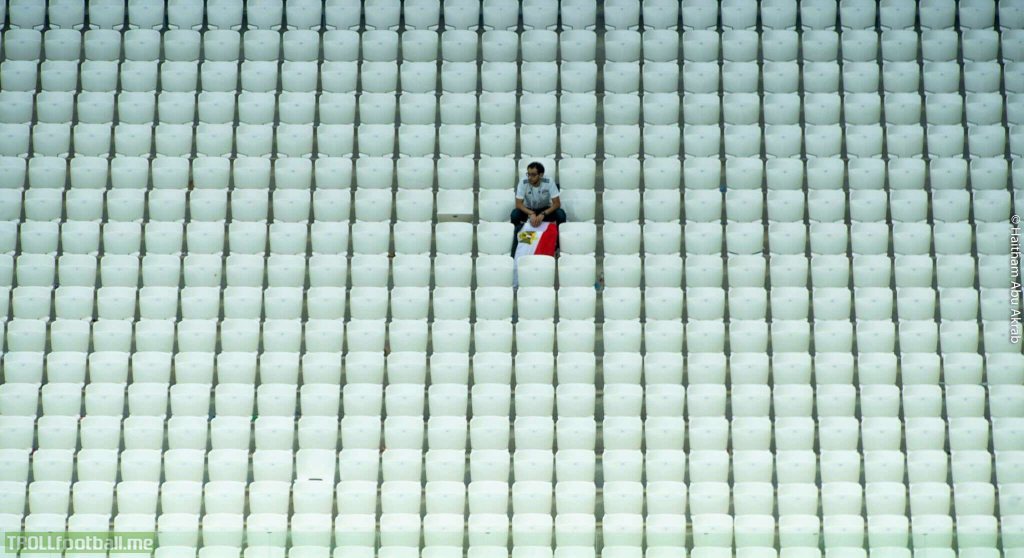 Lone Egyptian fan in Voljgrad Stadium after the 2-1 defeat to Saudi Arabia.