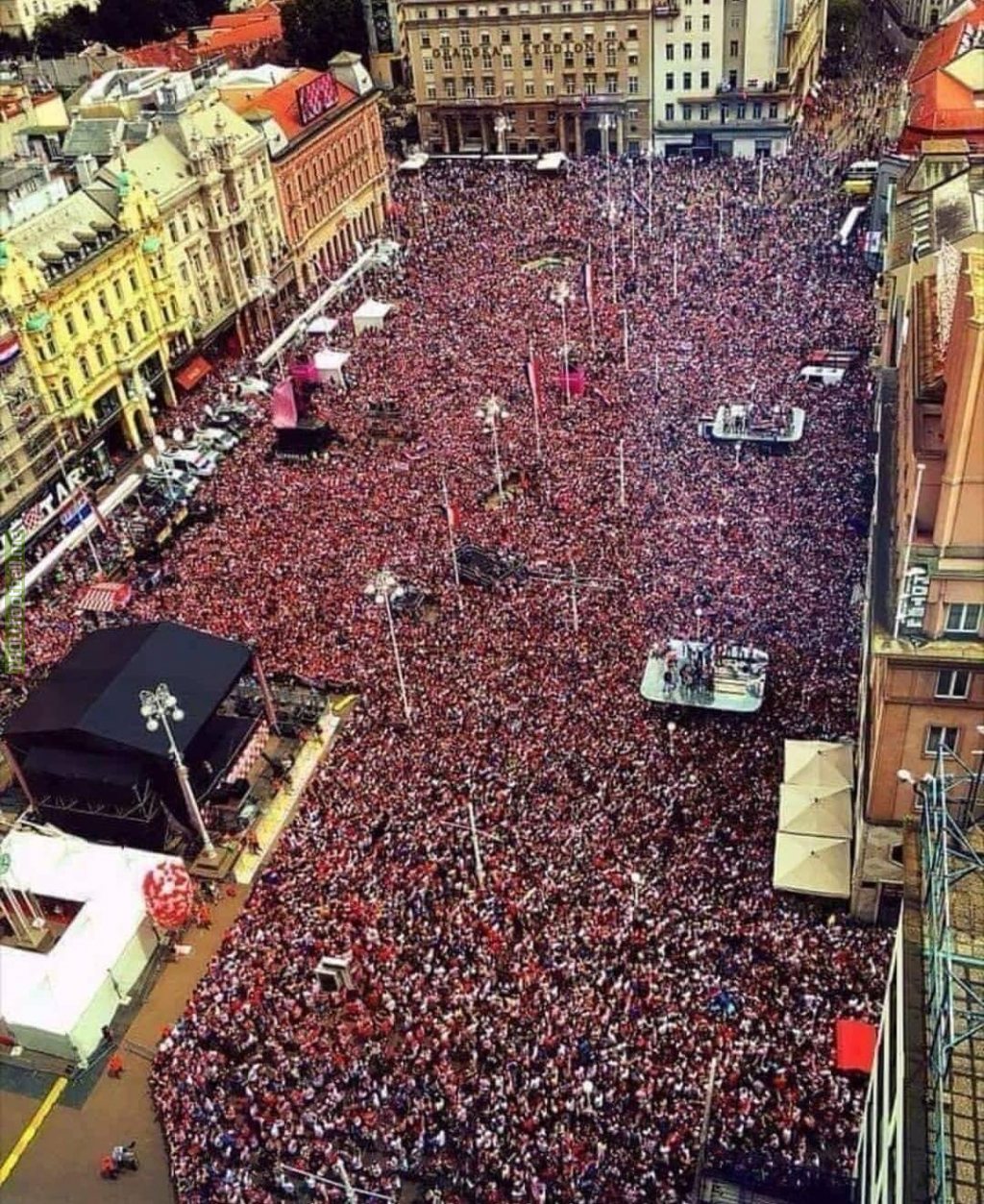 Ban Jelačić Square. More than 100000 people are waiting to celebrate Croatia's silver medal. Breathtaking!!