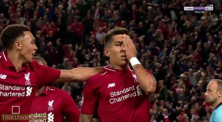 Firmino has now scored a goal while using:   Both eyes No eyes One eye