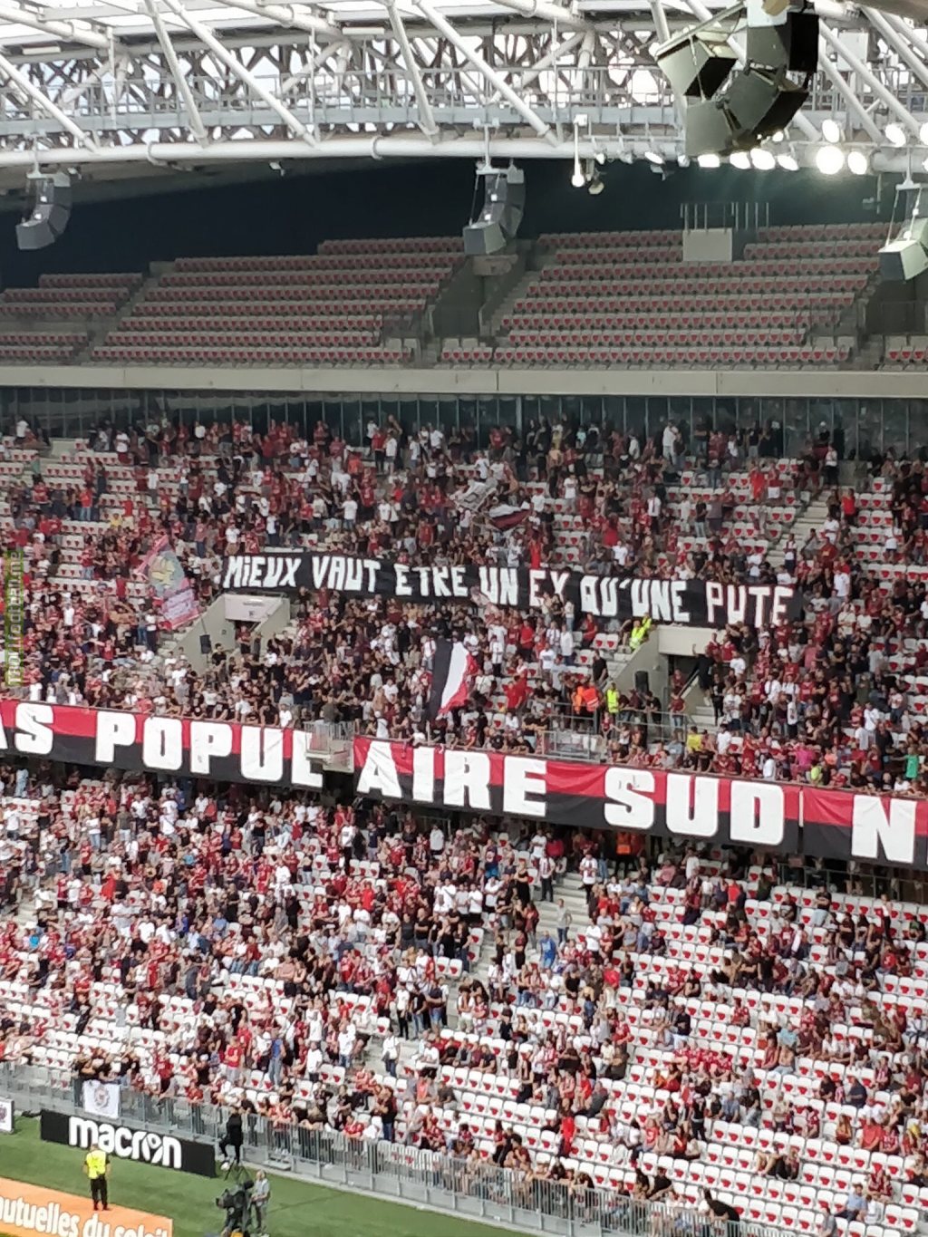 OGC Nice ultras banner criticising Hatem Ben Arfa for choosing not to return to the club he described as an “ex-girlfriend”: “Better to be an ex than a Whore*.”