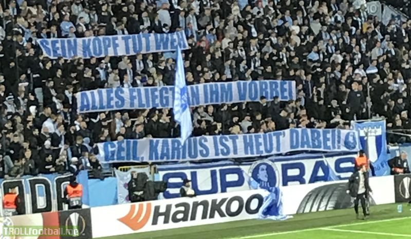 Malmö FF fans with poem for Karius | Troll