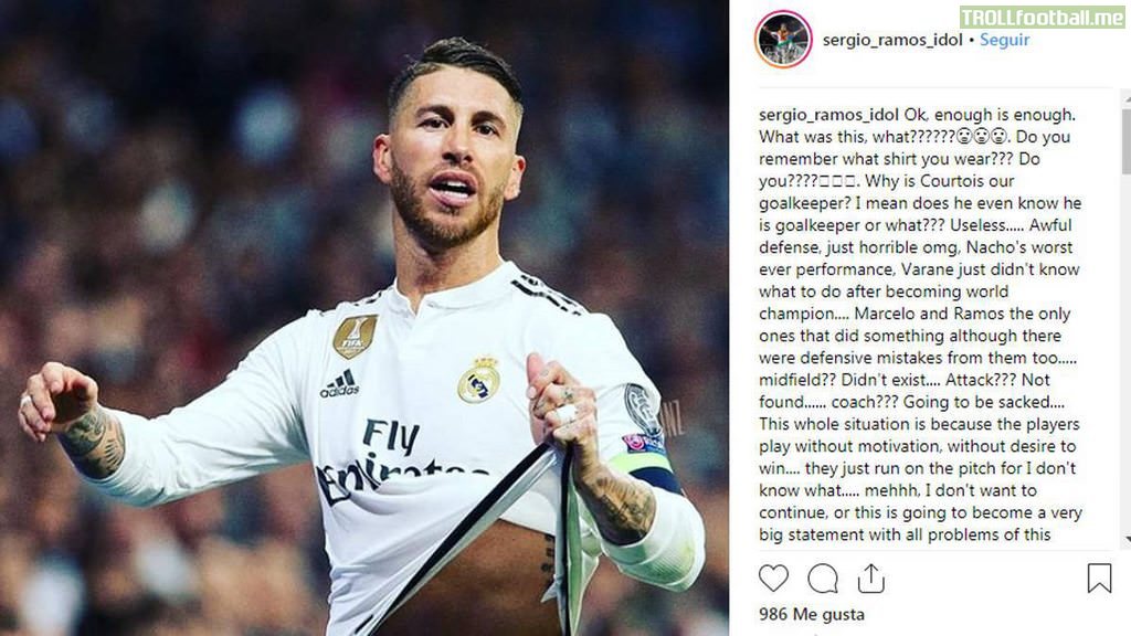 Sergio Ramos liked an Instagram post criticising Madrid Team
