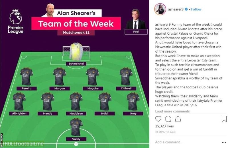 Shearer names 11 Leicester players as his TOTW in tribute to Vichai