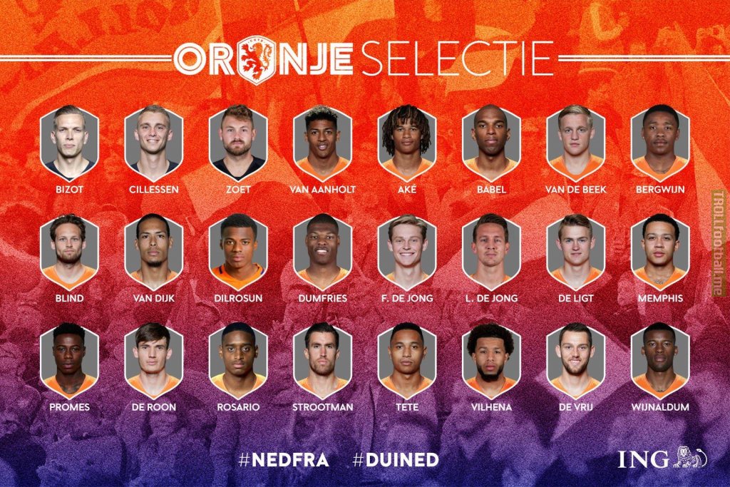 Netherlands squad for games against France & Germany