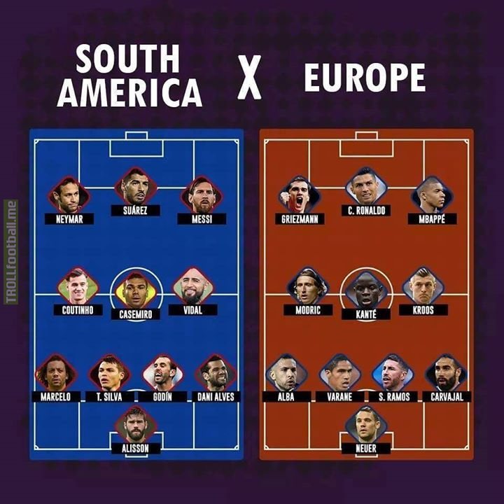 Which team would win?  👍 for team South America ❤️ for team Europe