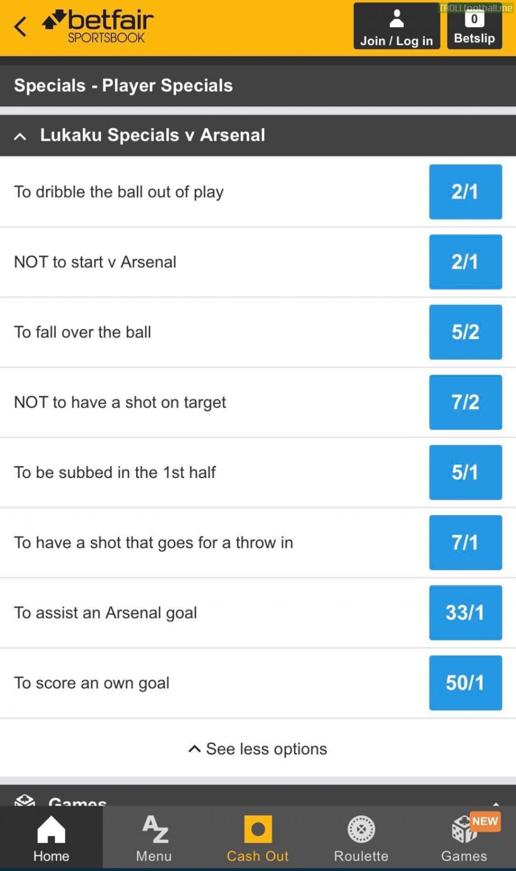 Betfair are offering a set of 'Lukaku Specials' for tomorrow's match against Arsenal.