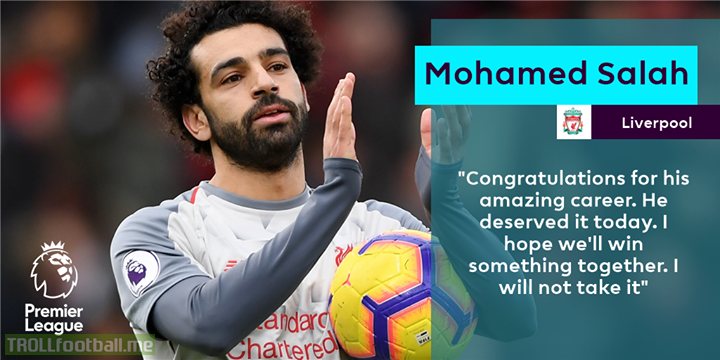 Classy on and off the pitch!  Mohamed Salah gives James Milner his match award for reaching a landmark 500 PL appearances