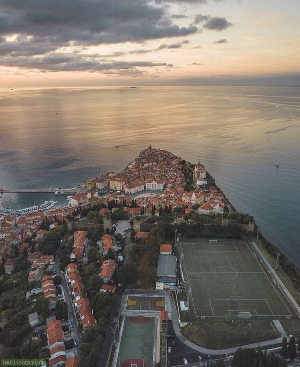 Playing football with a view. Piran, Slovenia