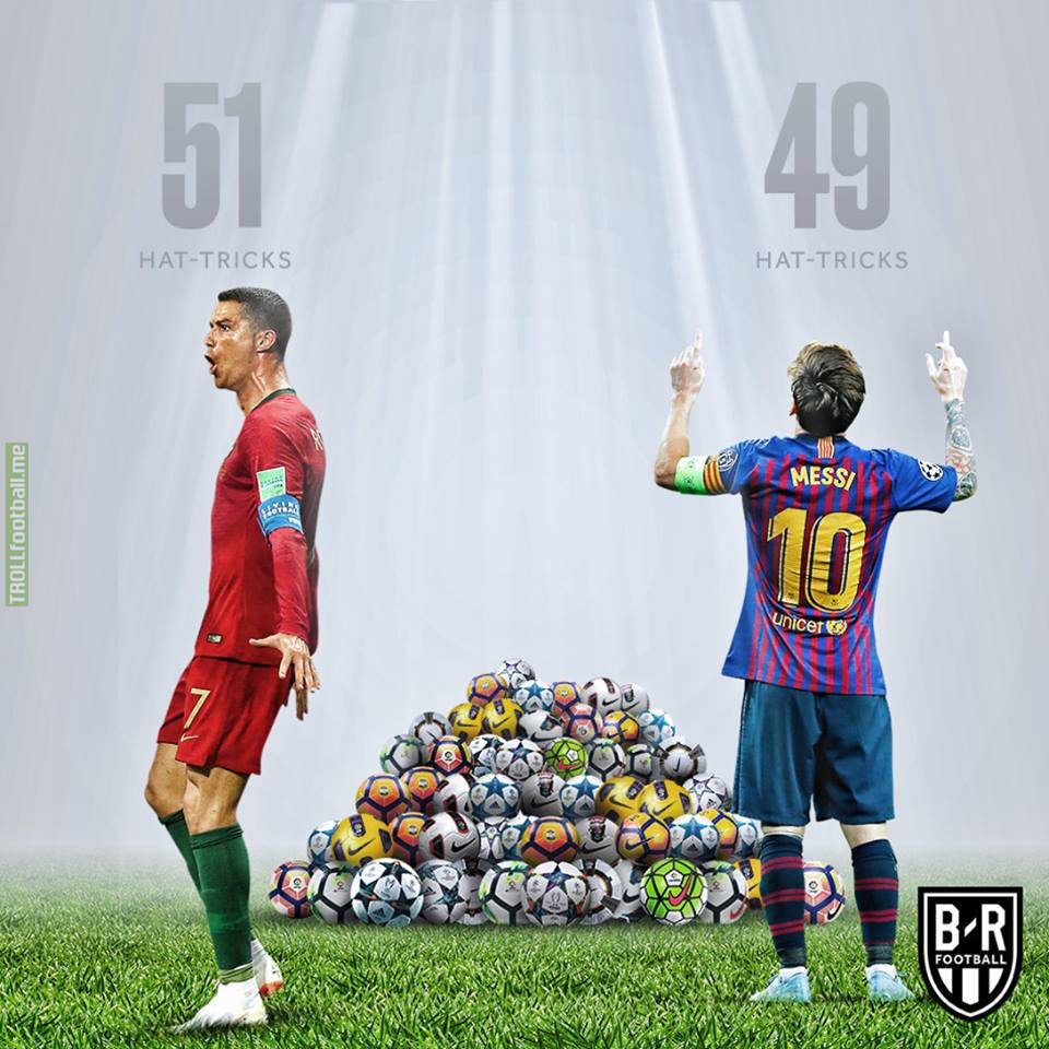 Between them, Ronaldo and Messi have now scored 100 career hat-tricks.