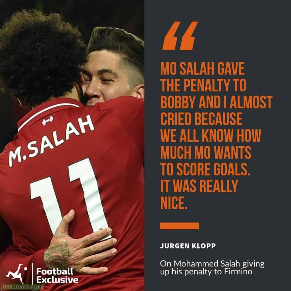 Klopp - "I almost cried when Salah offered his penalty to Firmino"