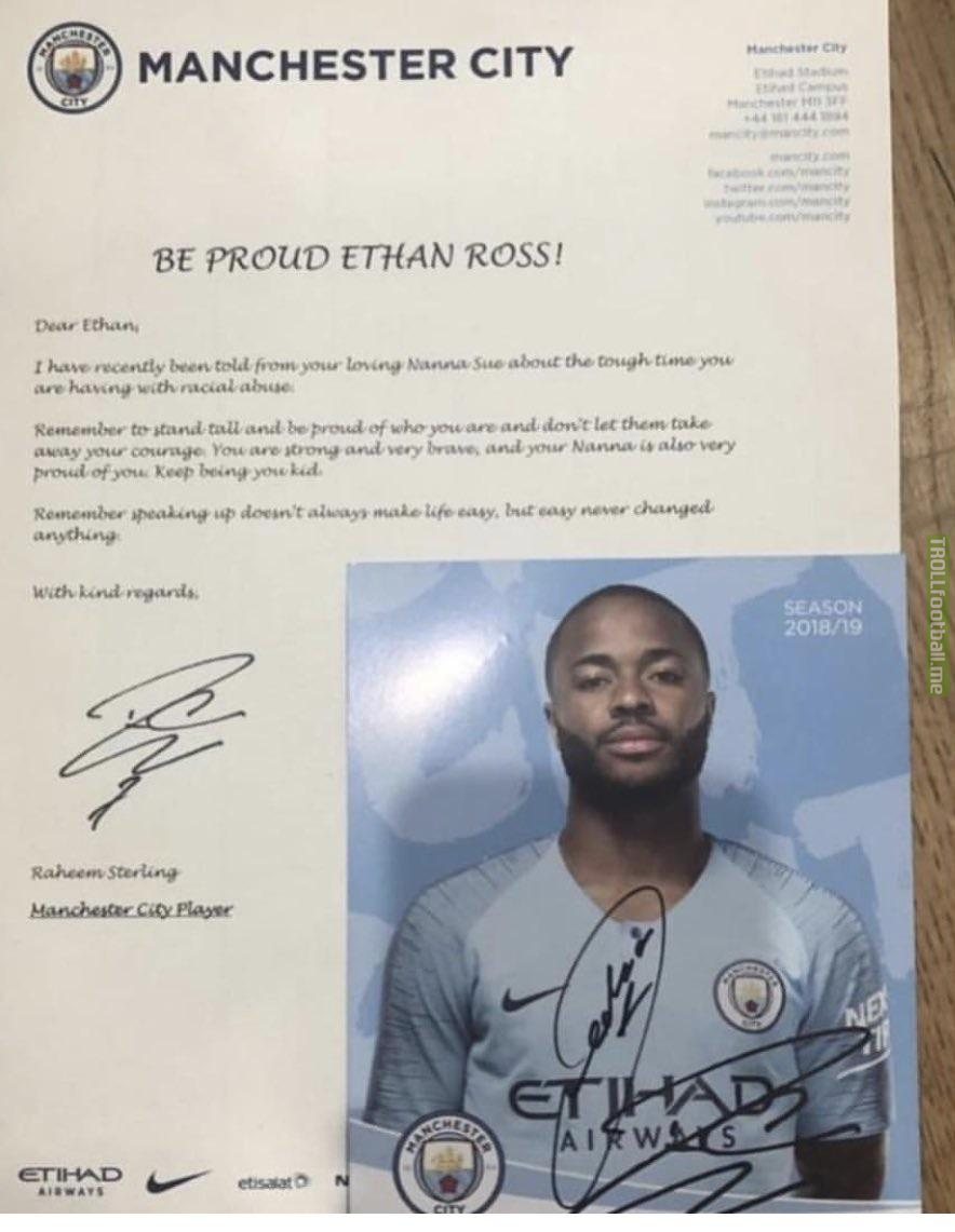 Raheem Sterling sent a letter to a fan who was being racially abused
