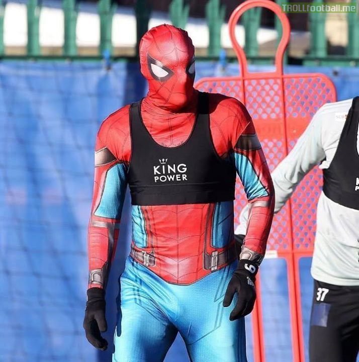 Jamie Vardy turned up to Leicester training dressed as Spiderman. He hid behind a bush and jumped out at Claude Puel and the rest of the team.   "Chat shit, get webbed" 😂