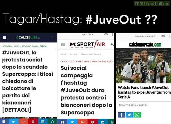 After their tainted Supercoppa win due to biased refereeing all other Serie A fans have voiced their opinion and will boycott all Juventus games!! JuveOut