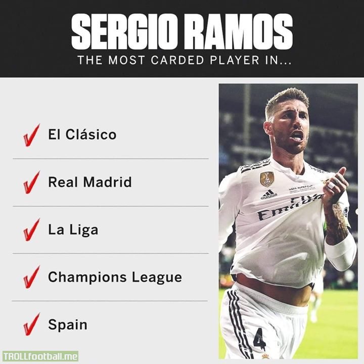 To date, Sergio Ramos has received 210 yellow cards and 24 red cards 😱🤤😮