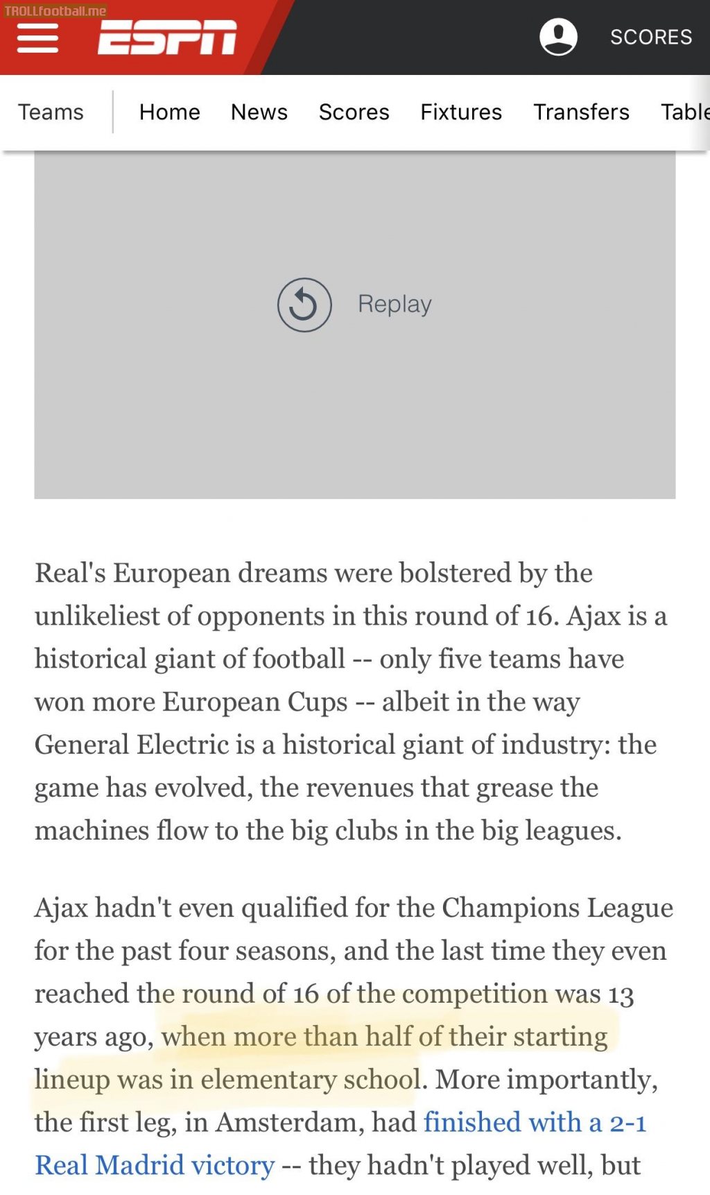 Quality journalism espn! If half of Ajax’s team was in elementary school then they did incredibly well to reach the round of 16.