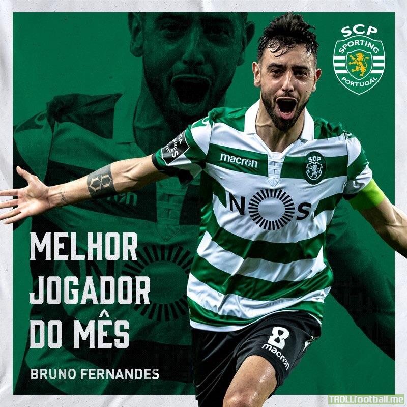 Bruno Fernandes wins player of the month (February) in Liga NOS. Sporting’s midfielder has already scored 24 goals this season.