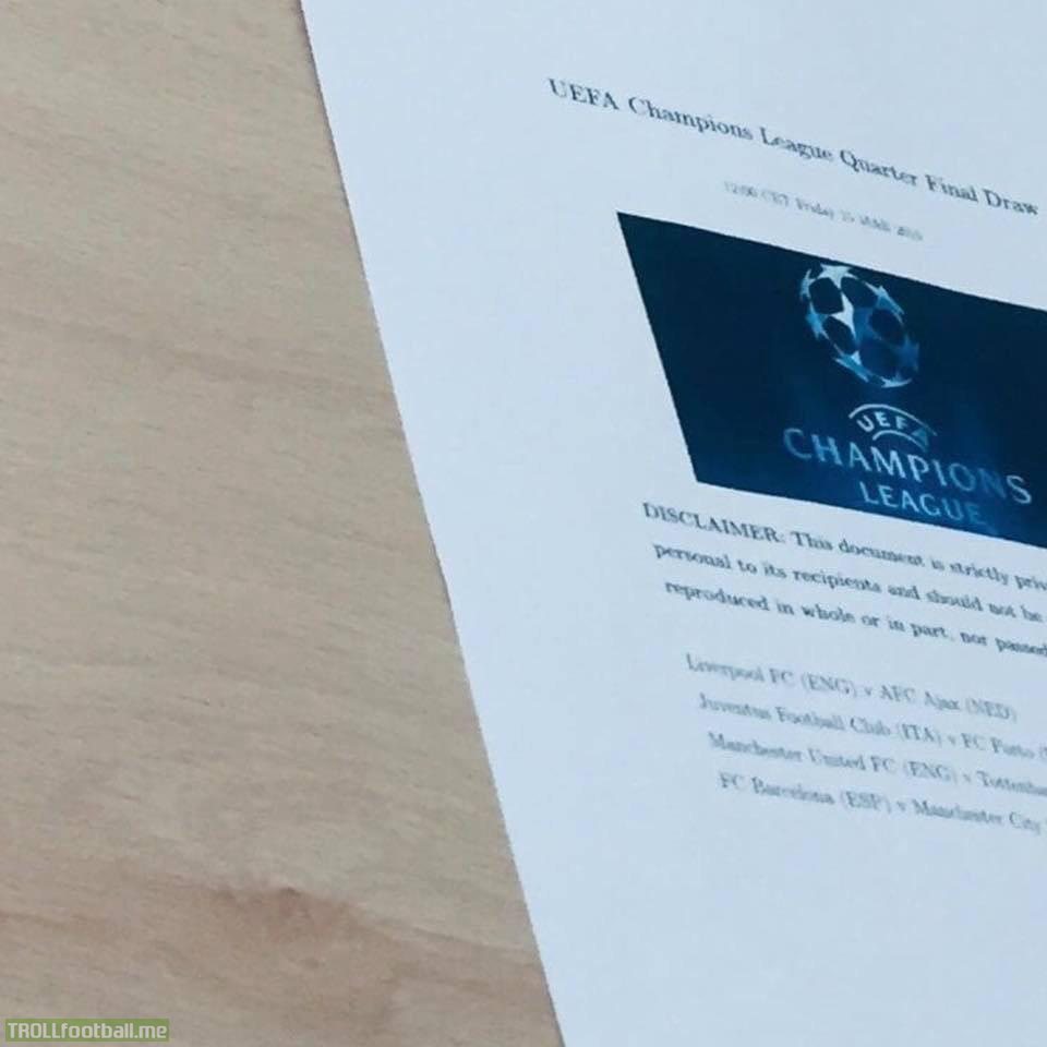 Champions League QF Draw Leaked
