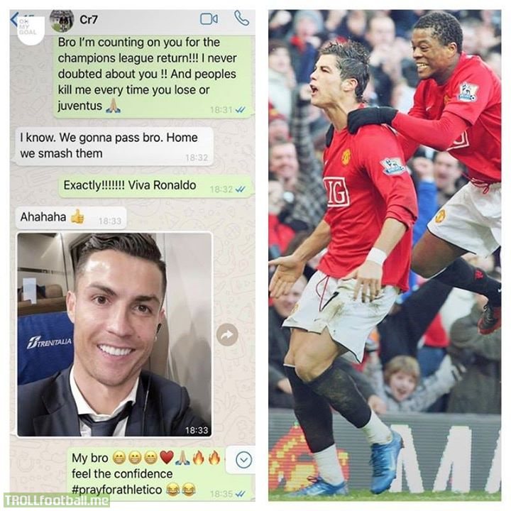 Evra just posted this screenshot of his conversation with CR7... The most confident player in the world.