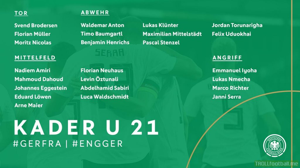 Germany U21 squad for fixtures against France and England