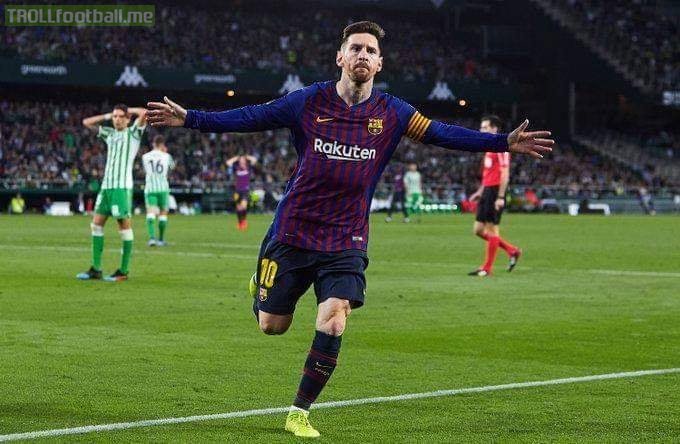 ✅If you scored 30 goals a season for 20 consecutive years, you'd retire having scored 600 goals.   ✅Lionel Messi has already scored 654 goals in 12 years and provided 295 assists.  ✅No wonder Real Betis fans gave him a standing ovation in their own stadium 🐐🙌🏻  ✅And if you include the other goals he scored during charity matches, friendlies and military service, then you’d be able to regurgitate “I scored 1000+ goals” over and over again and lie to yourself about being the best ever.