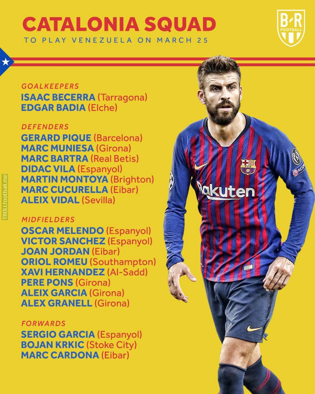 Catalonia Squad to Play Venezuela