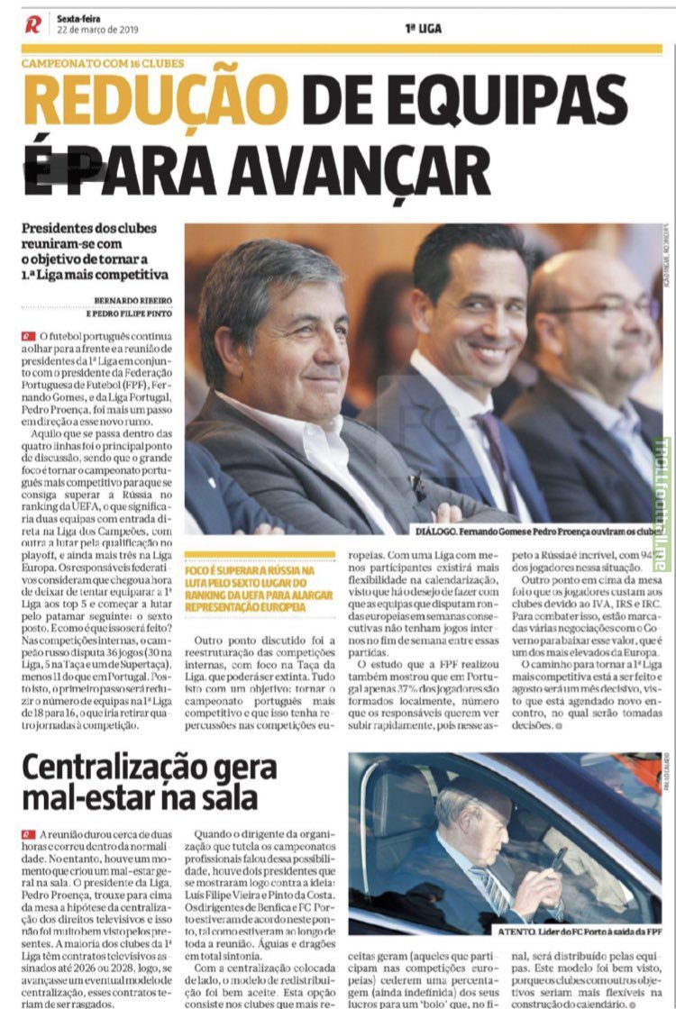 According to Portuguese newspaper Record, the FPF is considering reducing the number of teams in the Liga NOS to 16 in order to make the league more competitive