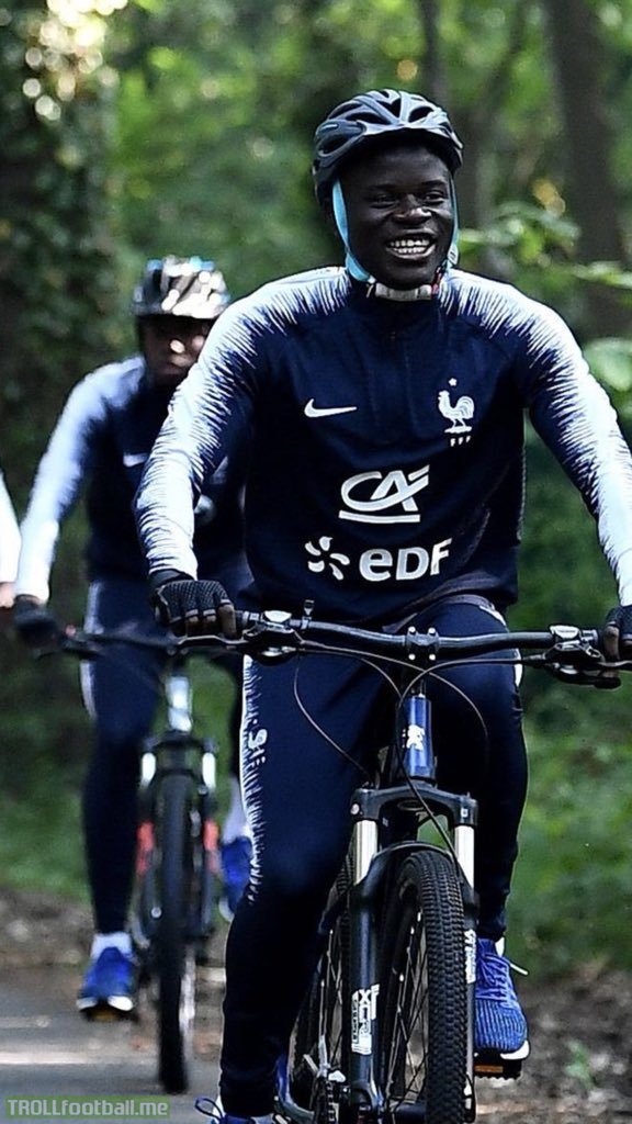 You'll never be as happy as Kante when he is riding a bike