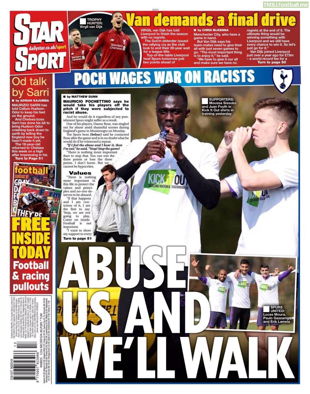 The Star: “Poch wages war on racists.” Except.. that’s not Sissoko