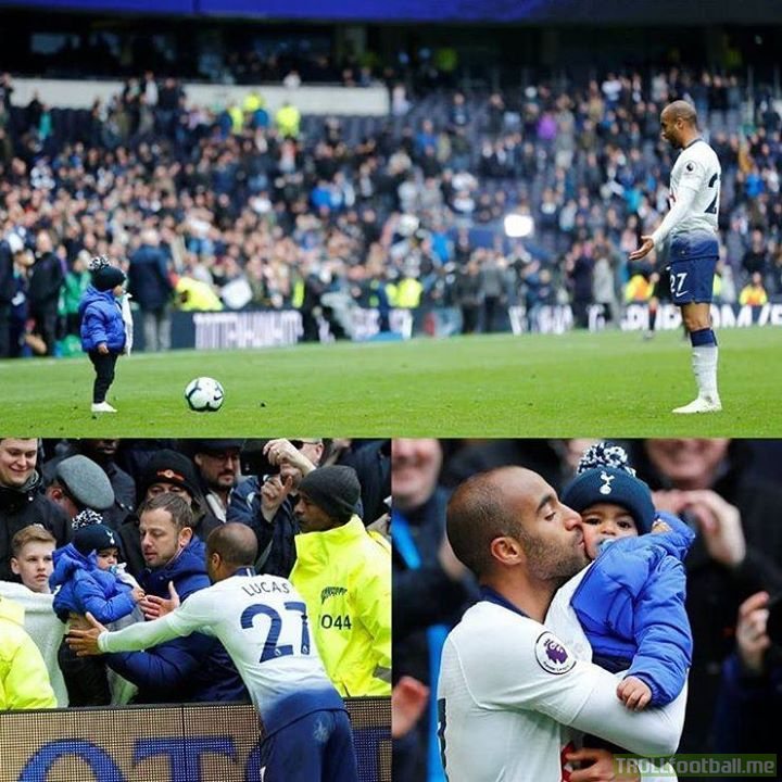 Lucas Moura celebrating his hat trick today with his young son on the pitch.  These are the moments we live for.